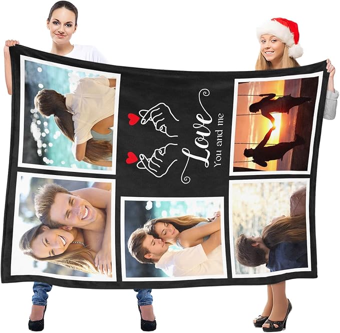 inkArts Personalized Blanket with Photo, Custom Blanket, Customized Photo Blankets, Customizable Picture Blankets, Personalized Anniversary Couple Gifts for Her Him Women Men