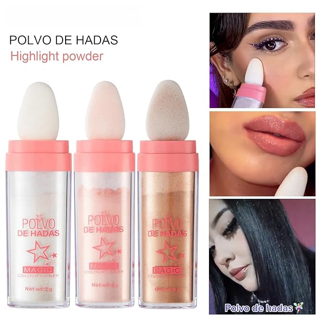 2PCS Polvo De Hadas Fairy Dust Highlight Patting Powder - Full Body Contouring and Clavicle Pearlescent Patting Powder for Face and Eye, Christmas Sparkling Body Glitter (#01 White & #02 Pink)