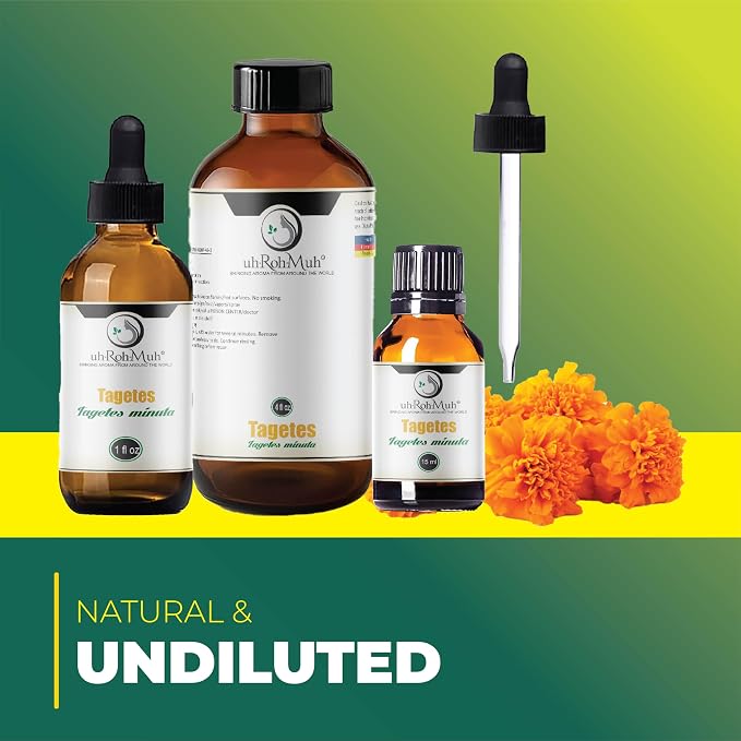 Tagetes Essential Oil – 100% Pure Steam Distilled from Tagetes minuta Flowers | Sweet, Citrusy Aromatherapy Oil for Relaxation & Massage | Top Note | Natural & Undiluted | India | 15ml