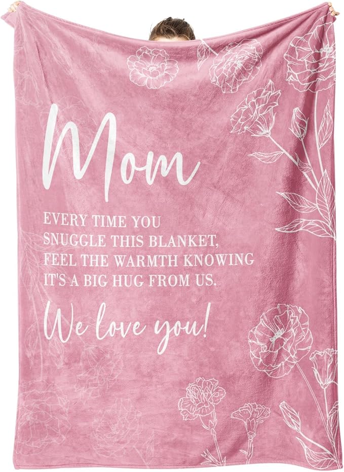 GiltGlimmer Mom Birthday Gifts, Mom Floral Blanket Pink, 60" x 50" | Gifts for Moms from Daughter Son, We Love You Present for Mother Mommy Christmas Mothers Day