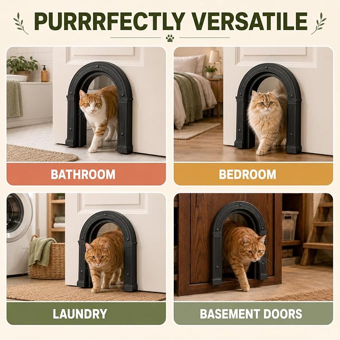 Cat Door for Interior Doors Large Cat Door for Cats Up to 25 lbs, No-Flap