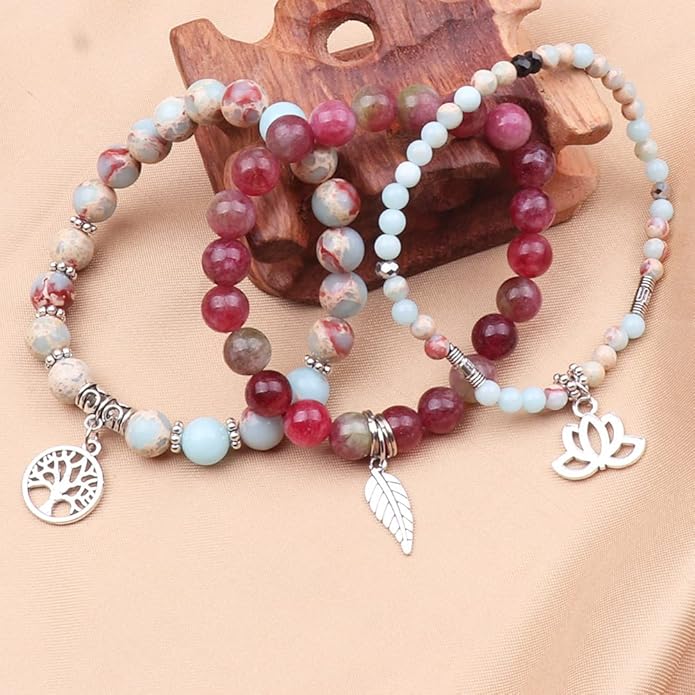 UEUC Tree of Life Yoga Healing Stone Bracelets,Multilayer Lotus Chakra Stone Reiki Bracelet Sets,Anxiety Crystal Natural Stone,for Women Stress Relief