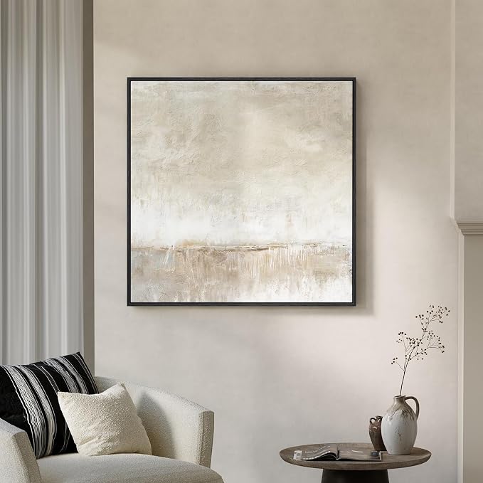 Framed Neutral Abstract Wall Art, Modern Beige and Cream Canvas Prints Artwork for Walls, Contemporary Minimalist Square Pictures for Living Room Bedroom Dining Room Hallway Office Wall Decor 30x30 In