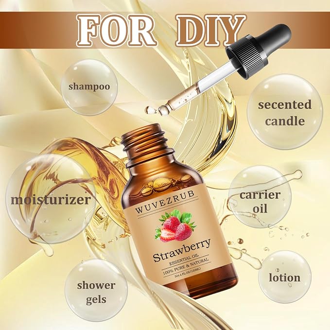 Strawberry Essential Oils 120ML, Pure Strawberry Essential Oil for Aromatherapy Diffuser - 4 Fl Oz