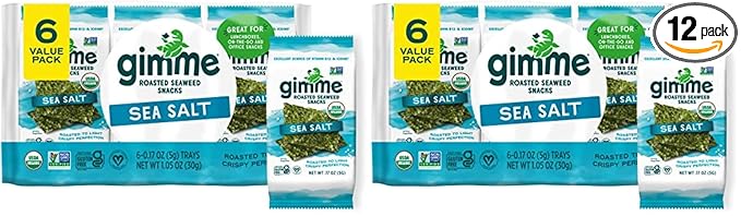 Gimme Seaweed - Sea Salt - 6 Count - Organic Roasted Seaweed Sheets - Keto, Vegan, Gluten Free - Great Source of Iodine & Omega 3’s - Healthy On-The-Go Snack for Kids Adults (Pack of 2)