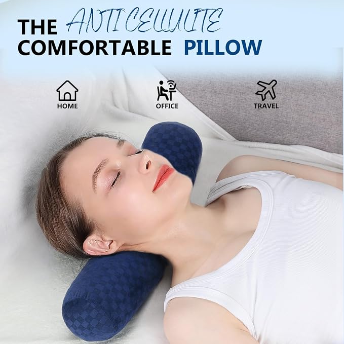 Health Cervical Neck Roll, Comfortable and Highly Resilient Bolster Pillows, Round Neck Pillows Support for Sleeping, Large Size Bolster Pillow for Bed, Legs, Back and Yoga (Checkerboard--Blue)