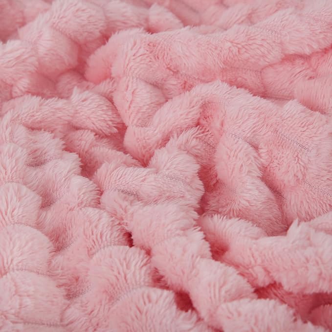 Puncuntex Light Pink Throw Blanket 90"×90" Fuzzy 3D Jacquard Decorative | Flannel Fleece Super Soft Plush Cozy Blanket for Couch Sofa Chair Lightweight
