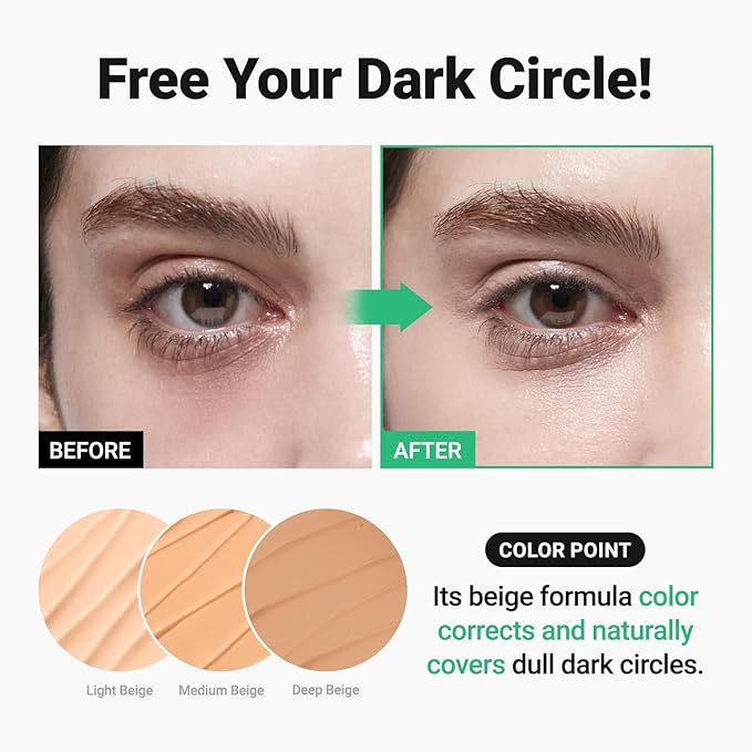 I Lenol Tinted Eye Cream for Dark Circles, Korean Undereye Cover & Care Dual Action Concealer, Hydrating Formula with Niacinamide, Dark Spot Cream 0.52 oz - Medium Beige