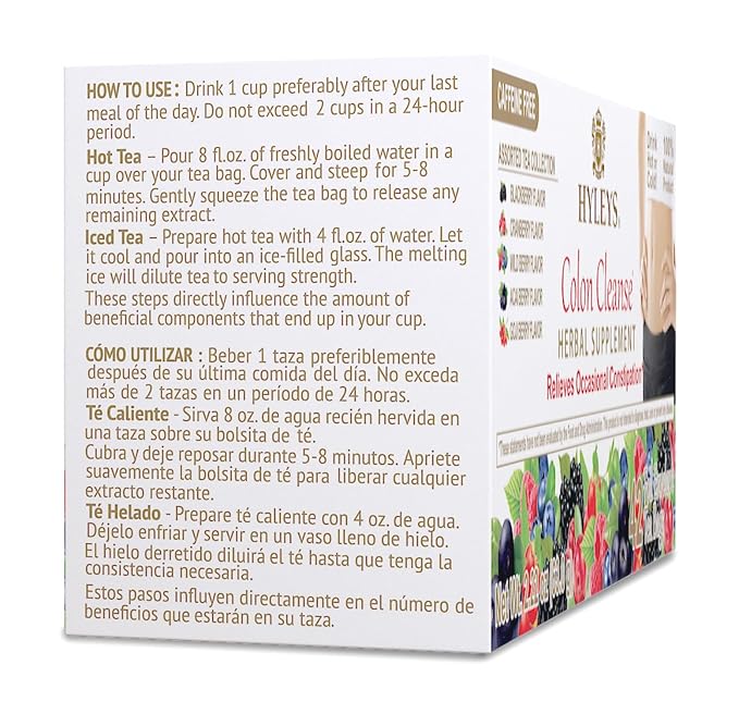 HYLEYS Colon Cleanse Tea, Assorted Flavors - 504 Individually Wrapped Herbal Tea Bags (12 Pack of 42) - Caffeine Free, Vegan