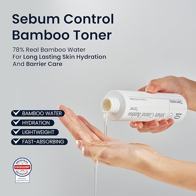 Sebum Control Bamboo Toner, 78% Bamboo Water with Niacinamide, Hyaluronic & Succinic Acids, Oil & Pore Control, 6.76 fl oz (200 mL) | Korean Toner for Oily, Combination & Sensitive Skin