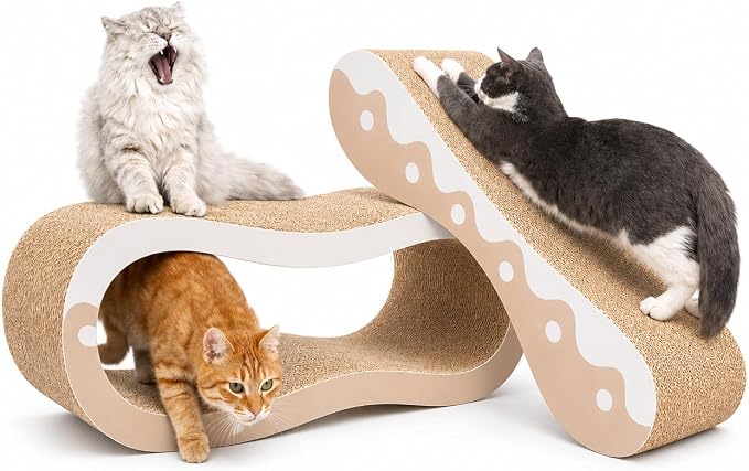 Simple Delxue 2 in 1 Cat Scratcher Cardboard Lounge Bed, Cat Scratching Post, Durable Board Pads Prevents Furniture Damage,Large,Wave