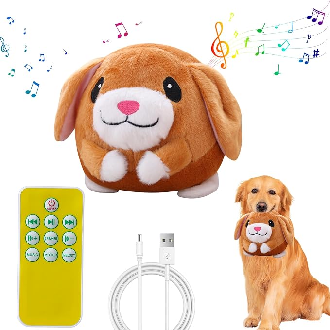 Interactive Plush Dog Toys, Interactive Puppy Toy Bouncing Rolling Dogs Ball Remote Control Dogs Toys with Music,Self Moving Pet Toy for Small/Medium/Large Bored Dog to Keep Them Busy