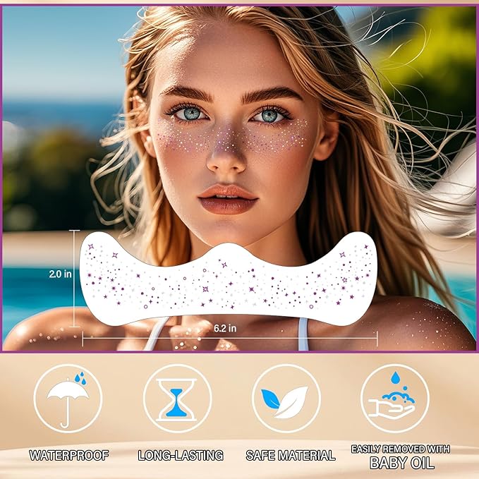 20 Pcs Purple and Silver Face Makeup Patches, Purple-silver Glitter Freckles, Halloween Glitter Freckles Face Tattoo, Waterproof Face Temporary Tattoos, Long-Lasting 48h Freckles for Women