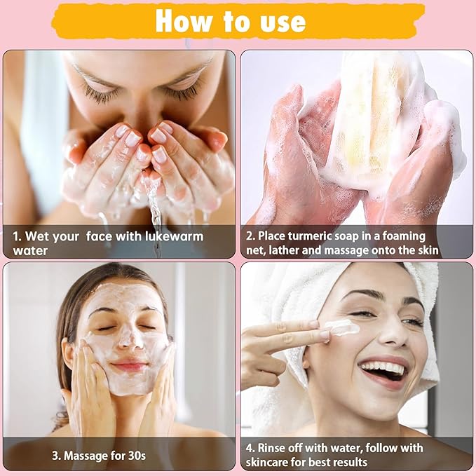 Kojic Soap Bar, Lemon Turmeric Soap Bar with Vitamin C for Dry Sensitive Skin, Turmeric Soap for Face, Body Hands 3 Bars