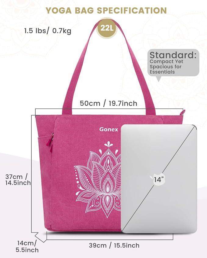 Gonex Yoga Mat Bag, Large Tote Bag with Multi Pockets for Women Men, Canvas Mat Carrier, Full Zipper Easy Access for Pilates Gym Travel