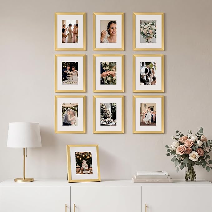 upsimples 8x10 Picture Frame, Photo Collage Wall Decor Set of 10, Gold | Fit 5x7 and 8 x 10 Photos, Wall or Tabletop Display, For Gallery Hallway Living Room, For Christmas Wedding