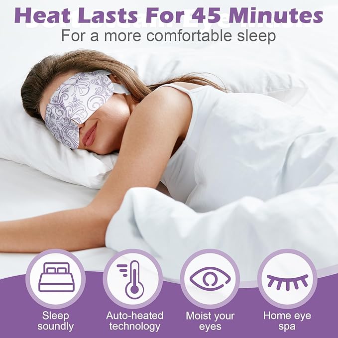 50 Packs Steam Eye Mask for Dry Eyes Spa Warm Sleep Mask Self Heating Disposable Eye Masks for Home Office Travel Eyestrain Relieve(Lavender Scent)