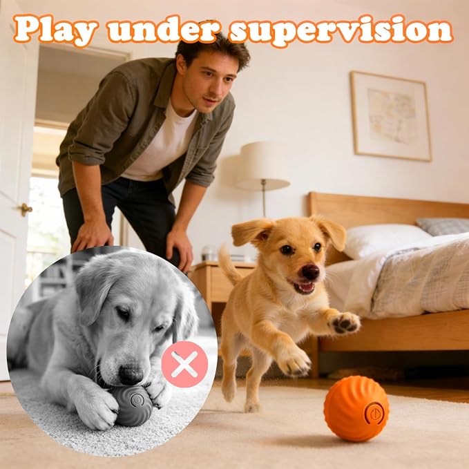Interactive Dog & Cat Toy Ball, Automatic Moving Pet Toy for Small & Medium Dogs and Cats, USB-C Rechargeable Rolling Indoor Dog Toy for Boredom Relief