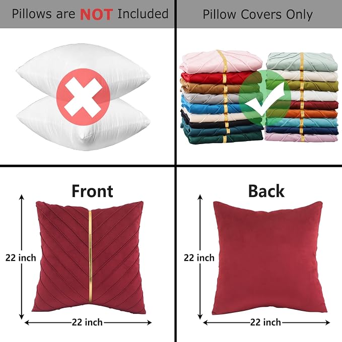 Velvet Throw Pillow Covers 22x22 inch Pack of 2 Gold Decor Red
