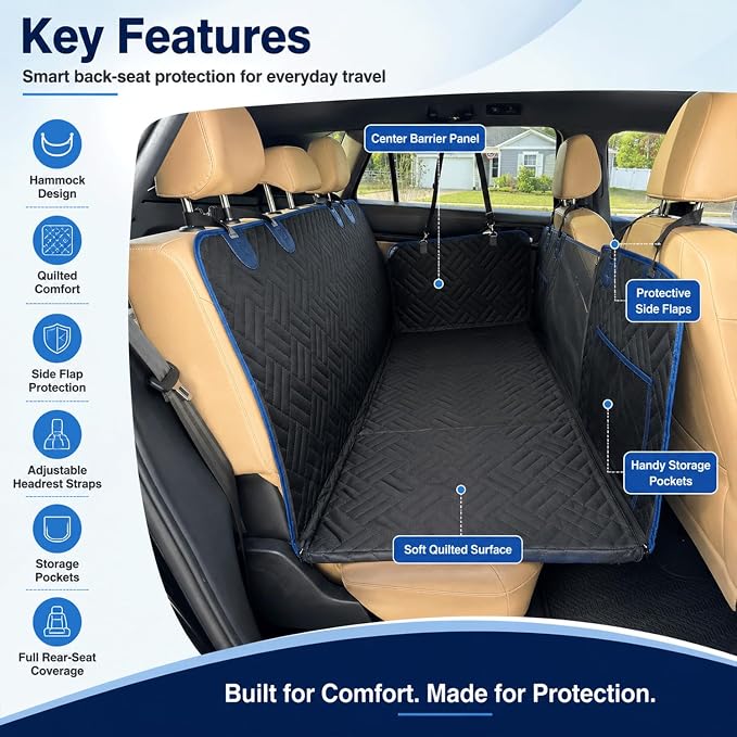 Dog Seat Cover for Back Seat Hard Bottom, XL Backseat Extender for Large Dogs (+420 lbs), Waterproof Dog Car Hammock with Door Protectors, Non-Slip Heavy-Duty Pet Seat Cover for Truck, SUV & Car