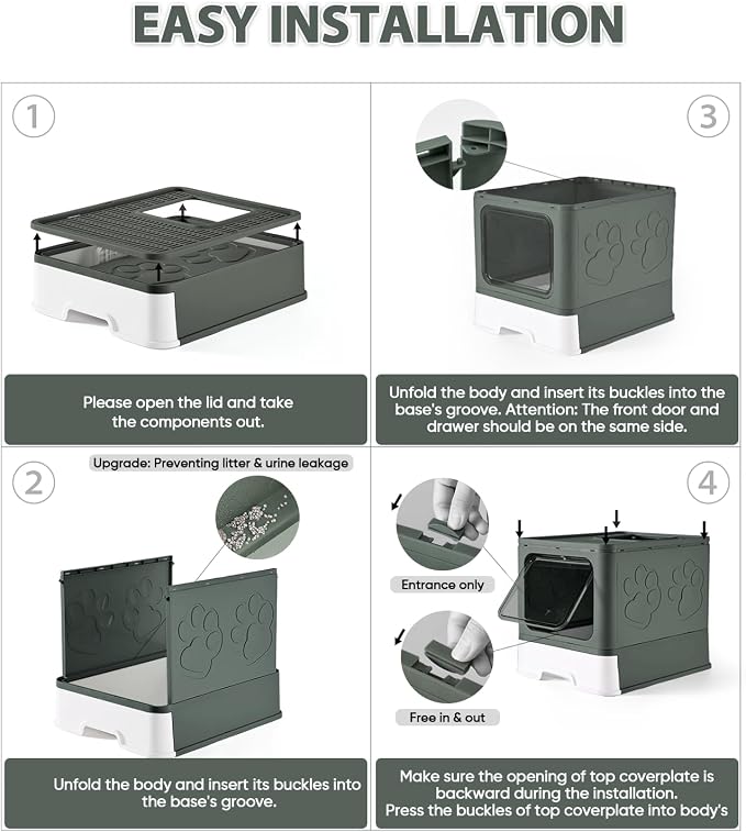 Cat Litter Box with X-Large Litter Mat and Scoop(Upgrade Olive Green) | Large Covered Litter Box with Lid, Enclosed Kitty Box,Front Top Entry Exit, Odor Control Easy to Clean