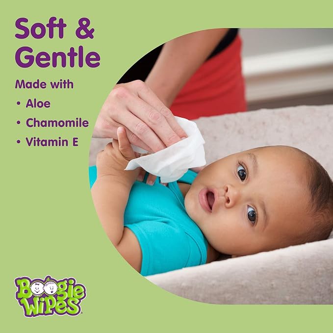 Boogie Wipes Saline Nose Wipes - 180 Count - Fresh Scent, Hypoallergenic & Alcohol-Free - Allergy Relief - Made with Natural Saline, Aloe, Chamomile & Vitamin E - Diaper Bag Essential