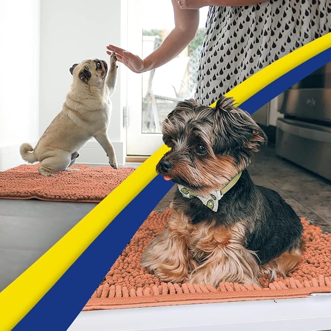 Muddy Mat® | Super Water Absorbent Door Mat Indoor, Microfiber Quick Dry Chenille Entryway Rug, Slip Resistant Front Door Mat, Indoor Mats for Entryway, Machine Washable Pet Rug, Peach 28" x 48"