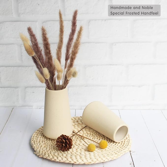 YANLING 6 Pack Light Yellow Ceramic Vase for Flowers, 6 inch Modern Vases | for Pampas Grass Simple Shelf Decor, Boho Vases for Home Decor, Wedding Dinner Table Party Office