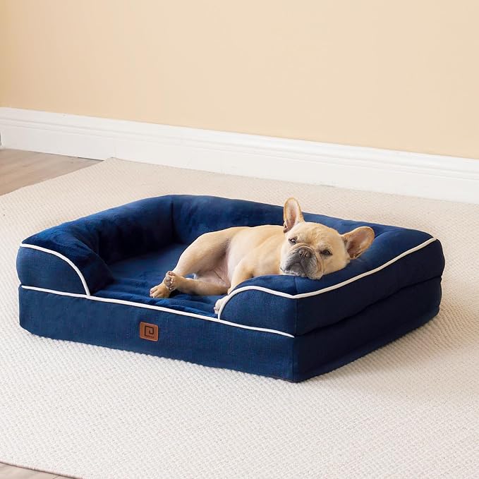 EHEYCIGA Orthopedic Extra Large Dog Bed, Waterproof Washable XL Pet Bed 44" | Non-Slip Bottom and Egg-Crate Memory Foam Big Dog Couch Bed with Washable Removable Cover, Navy, 44Inch