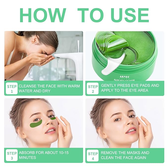 Aloe Vera Eye Mask, 60 Pcs Under Eye Patches, Eye Treatment Mask for Under Eye Bags, Dark Circles, Puffy Eyes, Fine Lines, Anti-Aging and Anti-Wrinkle, Hydrating Eye Mask Skincare