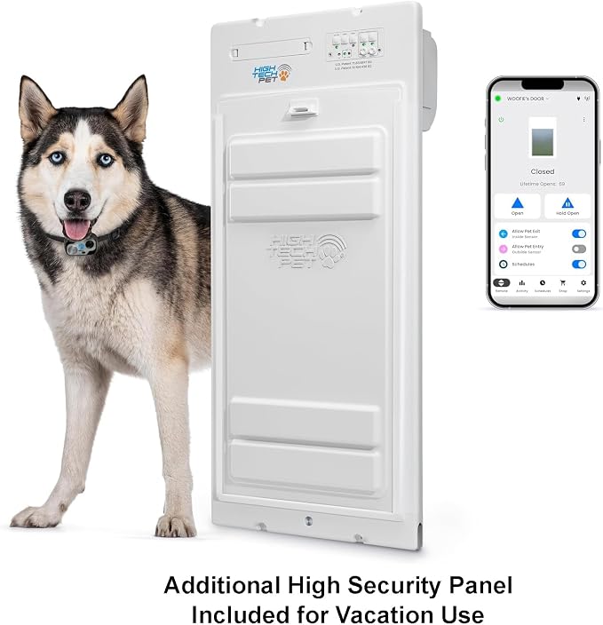 Power Pet Automatic ROLL UP Door by High Tech Pet Brand, Motorized Panel Rolls Up, Pet Collar Operated, Manual & WiFi App Control, Security Lockout Panel, 24/7 Exit & Entry Timers (Large, Door Mount)