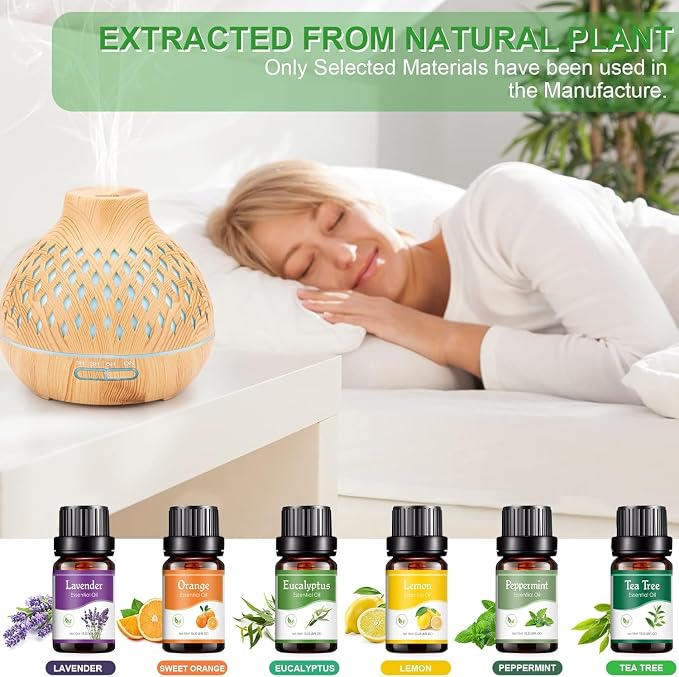 SPLITSKY 400ML Essential Oil Diffuser for Large Room Home,Remote Control Aromatherapy Diffuser with 6 Essential Oils Gift Set,Air Cool Mist Humidifier with 7 Color Changing LED