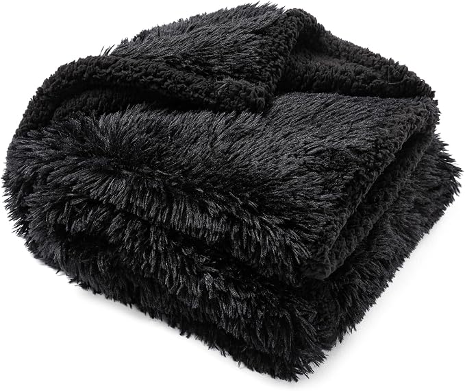 Waterproof Dog Blanket Pet Throw Blankets Fluffy Long Faux Fur Reversible Puppy Blankets 85x57in Furniture Protector Cover for Sofa Bed Couch Bed Cover Washable for Dogs Cats (Black XL)