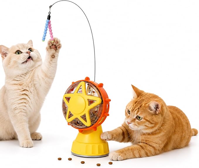 PAWSPIK 2-in-1 Interactive Spinning Wheel Snack Feeder & Teaser Cat Toy