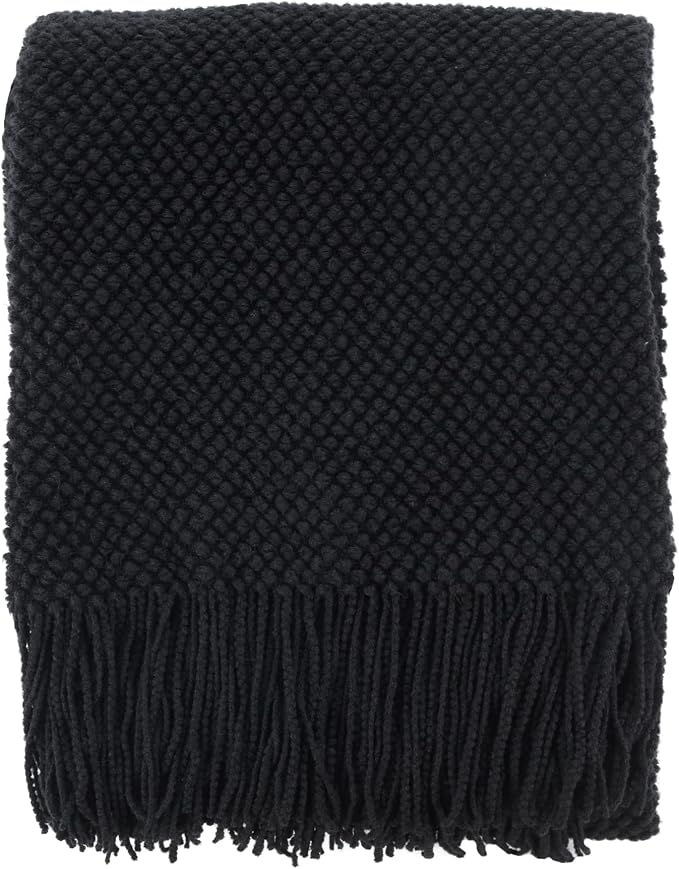 CREVENT Farmhouse Couch Sofa Throw Blanket for Bedroom Living Room Decoration, Soft Warm Cozy Light Weight for Spring Summer Fall (50''X60'' Black)