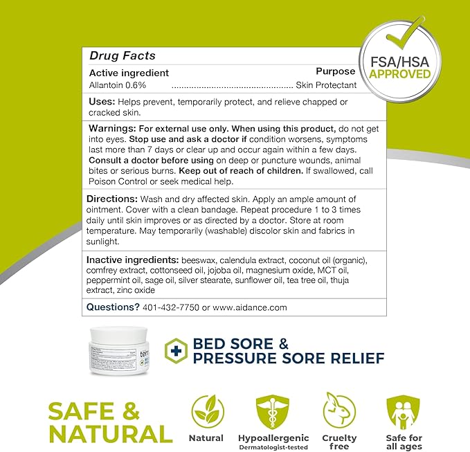 terrasil Bed Sores Treatment Cream & Pressure Sores Cream – Natural Ingredients for Healing of Bedsores, Ulcers & Wounds, Fast Soothing Relief (1.5 oz) – Packaging May Vary