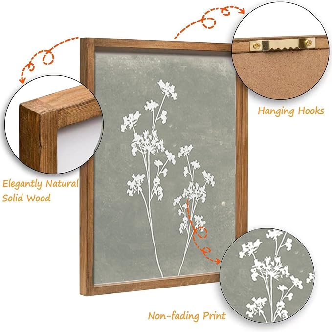 Liswit Framed Boho Wall Art Set of 4 for Wooded Minimalist Botanical Print Wall Art for Rustic Vintage Farmhouse Home Kitchen Wall Decor (Brown, 12x16)
