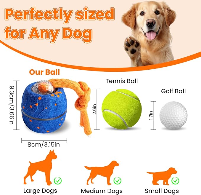 Interactive Dog Toy Ball, Automatic Bouncing Rotating, Realistic Dog Barking Sounds, E‑TPU, IP54, Rechargeable, for Small/Medium/Large Dogs, Indoor/Outdoor（Light Blue）