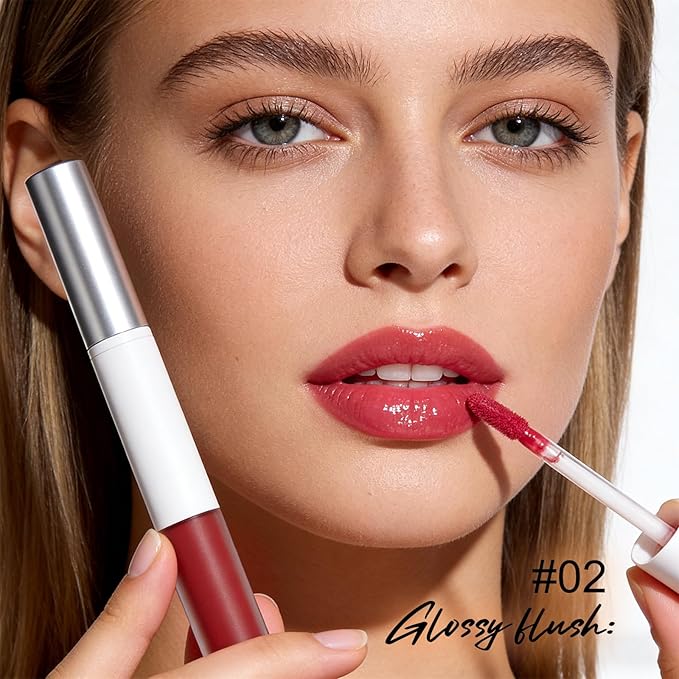 Dual-Head Lip Liner and Gloss Pen, Moisturizing Smooth Long Lasting Waterproof Smudge Proof for Perfectly Defined Lips and Glossy Finish Ideal for Makeup Lovers 02