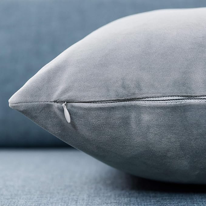 16x24 Velvet Throw Pillow Covers Set of 2 for Couch Bed Sofa,Silver Gray | Decorative Soft Pillow Covers with Invisible Zipper for Couch Sofa Bed Living Room Bedroom Home Decor