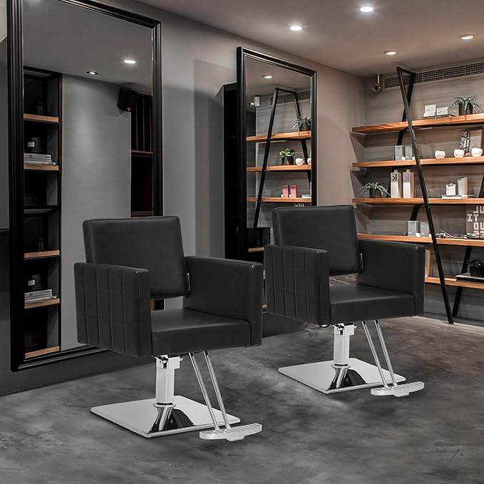 BarberPub Salon Chair for Hair Stylist, Hydraulic Stylist Chair, Adjustable Height, PVC Leather, 360 Degrees Swivel, Barbershop, Home Salon, Adult 8821 (Black)