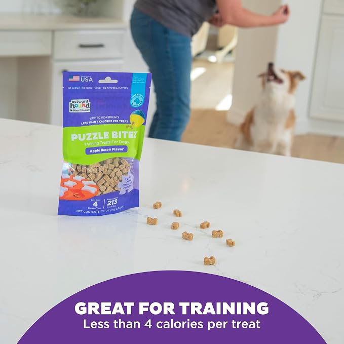 Outward Hound Nina Ottosson Puzzle Bitez Dog Treats, Apple Bacon, 7.5 oz | USA Made, Healthy Bite-Sized Treats for Training Reward & Interactive Puzzle Toys, No Artificial Additives, Dogs & Puppies