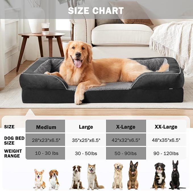 Orthopedic Dog Bed for Extra Large Dogs, XXL Egg-Crate Foam Dog Couch with Washable Removable Cover, Waterproof Lining and Nonskid Bottom