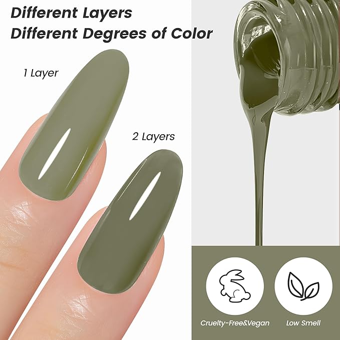 YTD Likomey Sage Green Gel Nail Polish,15ml Grey Green Salon Home DIY Manicure and Pedicure Fall Winter Soak Off UV Color Varnish, CS011