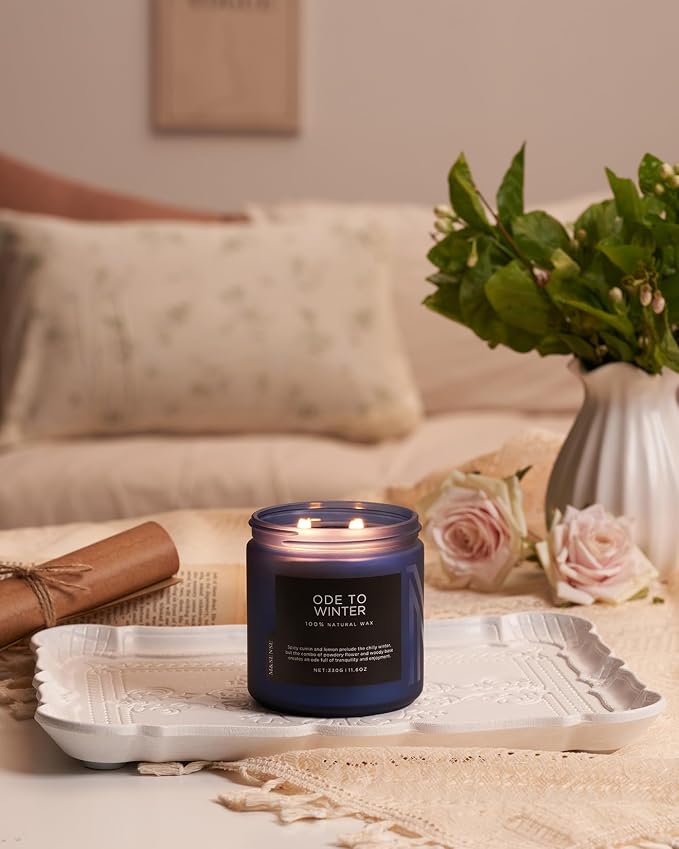 M&SENSE Ode to Winter 11.6oz Natural Soy Wax Non Toxic Candle, Up to 70 Hours Burn Time Winter Scents, 2 Cotton Wick Jar Candle Home Scented Gift