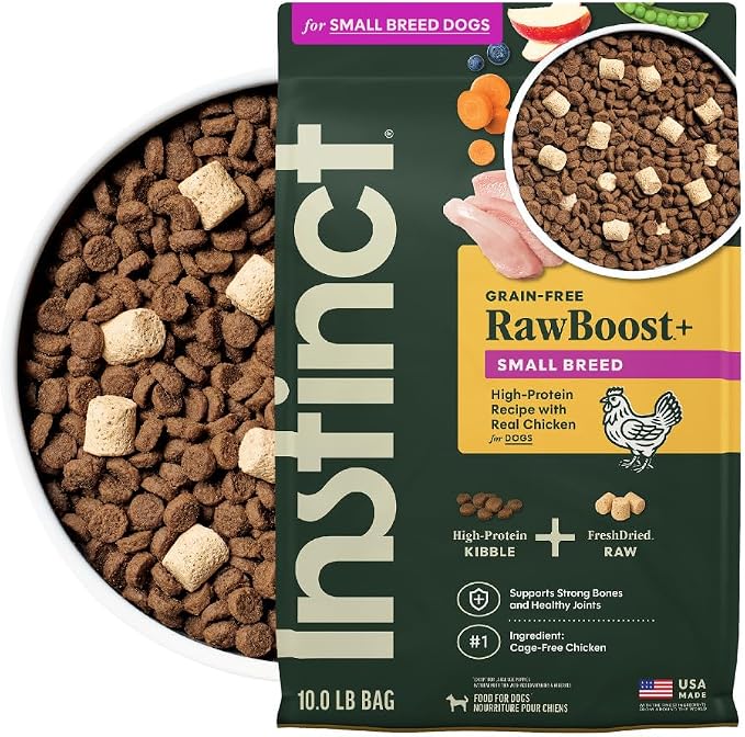 Instinct RawBoost Small Breed, Dry Dog Food + Freeze Dried, Chicken, 10 lb | High-protein kibble with FreshDried raw bites, nutrition for healthy weight, calcium for strong bones & teeth, grain-free
