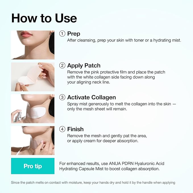 Anua PDRN Collagen Melting Patch for Neck, Lifting and Firming, Thin Film Patch for Neck Fine Lines & Forehead, Plumping Effect with Salmon DNA, Korean Skincare, 0.02g x 4EA