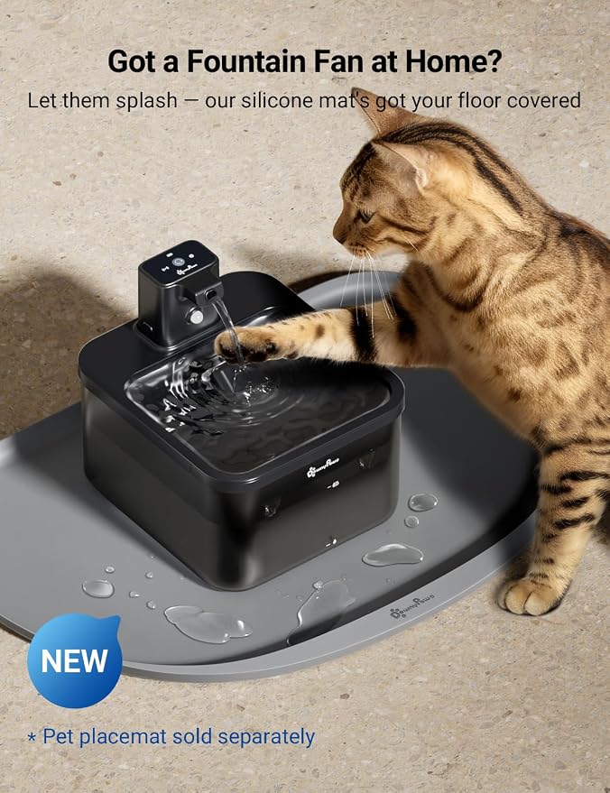 DownyPaws Cat Water Fountain Cordless, Pet Fountain, Black, 6 Filters | Wireless Cat Drinking Water Fountains for Cats Indoor, Fursink , Battery Operated, Motion Sensor, Ultra Quiet Pump, BPA-Free