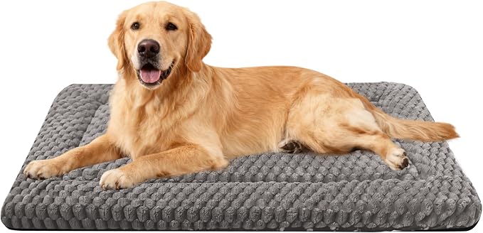 Dog Bed Crate Mat, Soft Durable Washable Anti-Slip Kennel Pad for Dogs & Cats, Reversible (Light Gray, L(35"*23"*1.5"))