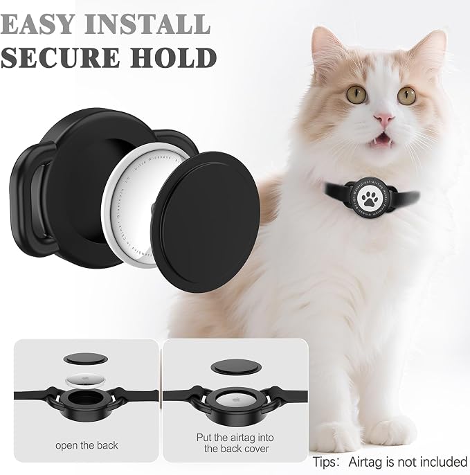 Airtag Cat Collar, Stretchy Kitten Collar with Apple Air Tag Holder, Black